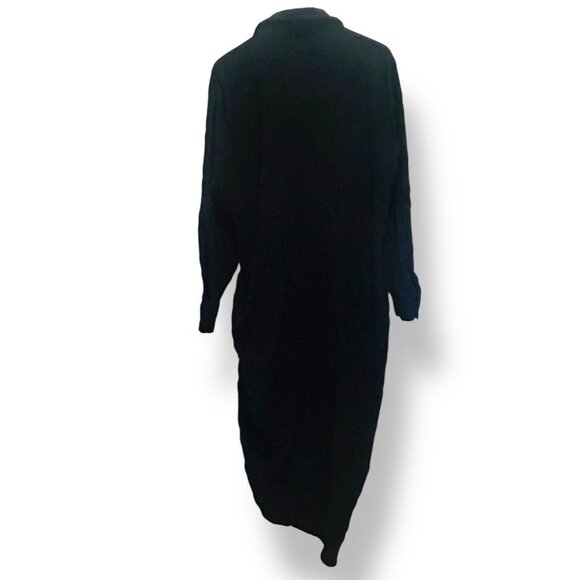 PrettyLittleThing Plus Sz 16 Black Long Sleeve Shirt Dress Ruched Hem Midi Maxi - Picture 14 of 15